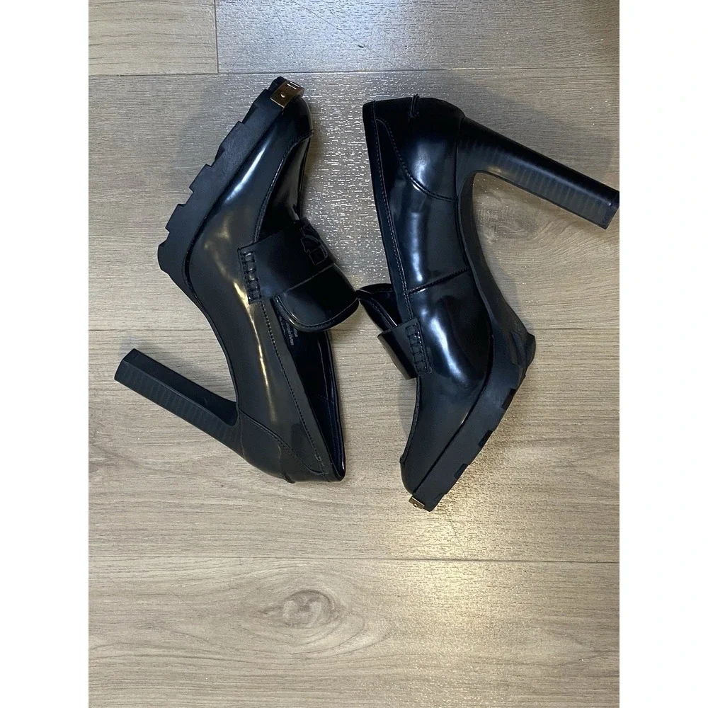 Karl Lagerfeld Paris Virna Black High Heel Patent Faux Leather Women's Shoes